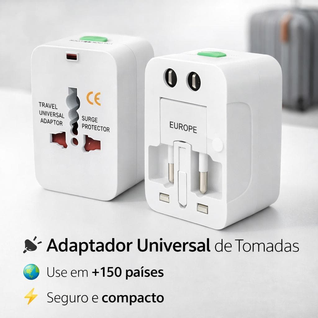 Adaptador Tomada Universal Internacional Bivolt 110-220V Viagem Compacto Plugues Retráteis Seguro para Eletrônicos