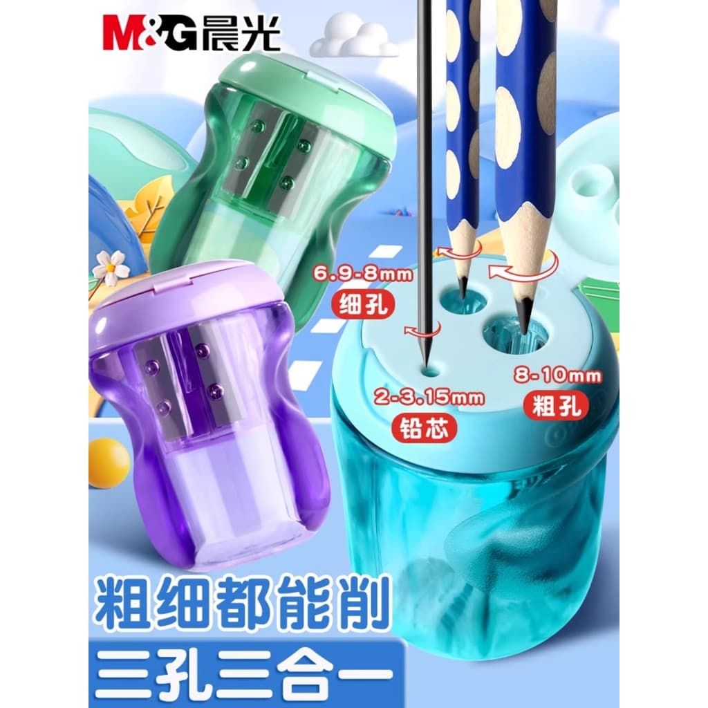 Chenguang Apontador de lápis multifuncional de três furos de grande calibre Triângulo Haste Hexagonal Apontador de lápis