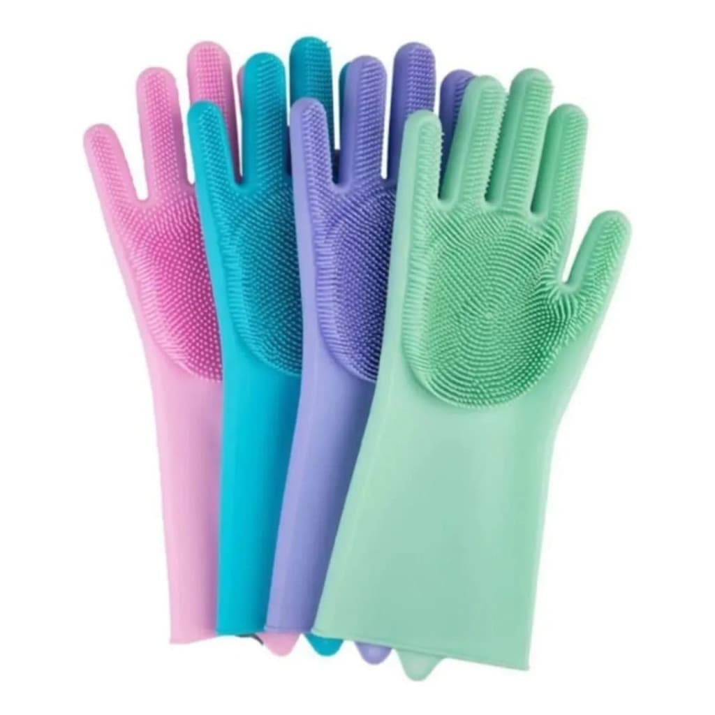 Luvas Par De Silicone P/ Lavar Louça Esponja Cozinha Limpeza