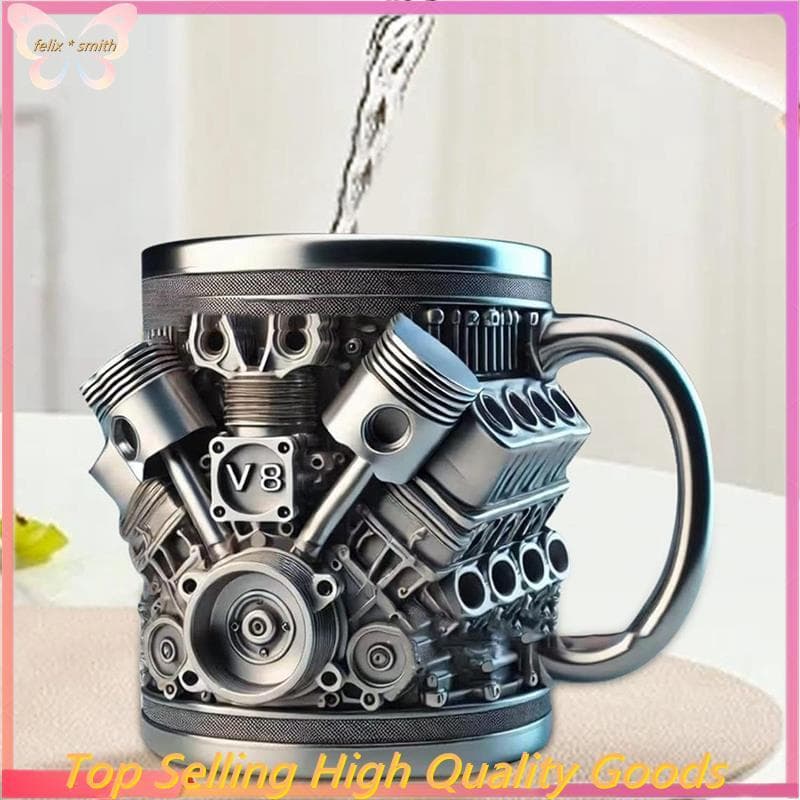 Caneca De Café De Aço Inoxidável Com Motores V8 Xícara Para Carro Alça Isolada Presente De Amantes De Carros