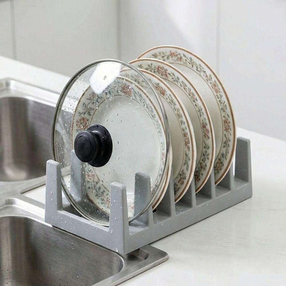 Suporte Para Tampa De Panela , Rack De Armazenamento De Pratos De Plástico De 6 Camadas , De Colher Versátil Drenagem Qu