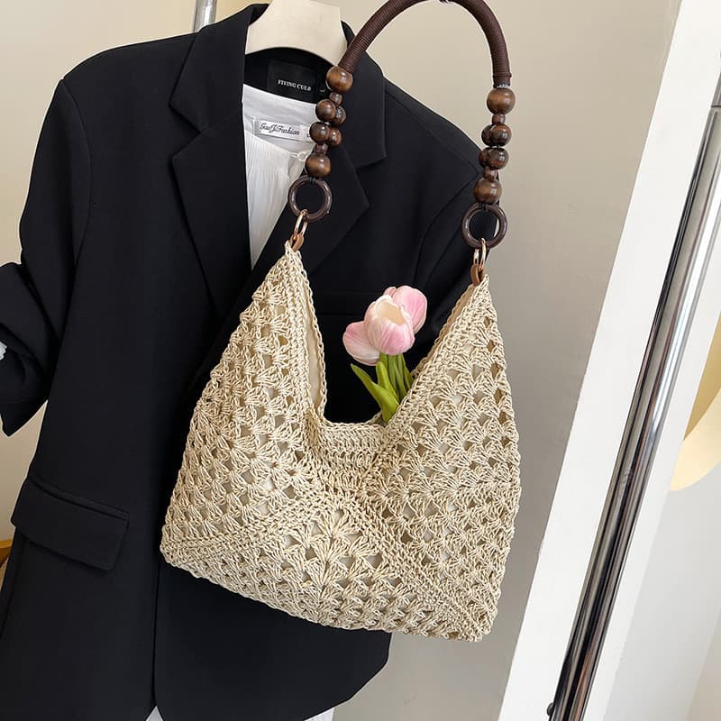 Bolsa de tecido de alto valor Bolsa de ombro de grande capacidade Bolsa de férias Bolsa de palha para passeio na praia