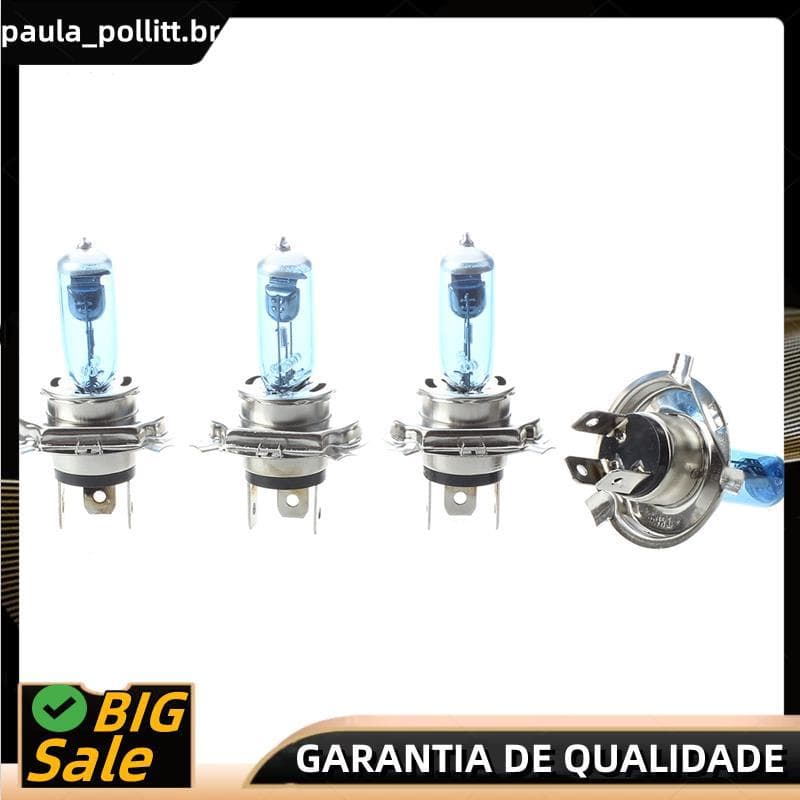 4 Lâmpadas Halógenas Faróis De Carro H4 Luz Branca 100W 12V