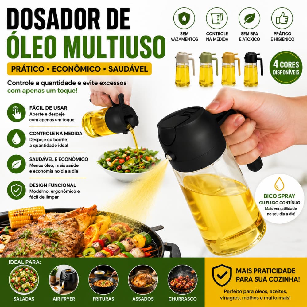 Dosador De Óleo Spray Multiuso Borrifador Pulverizador Para Azeite Vinagre Air Fryer E Churrasco