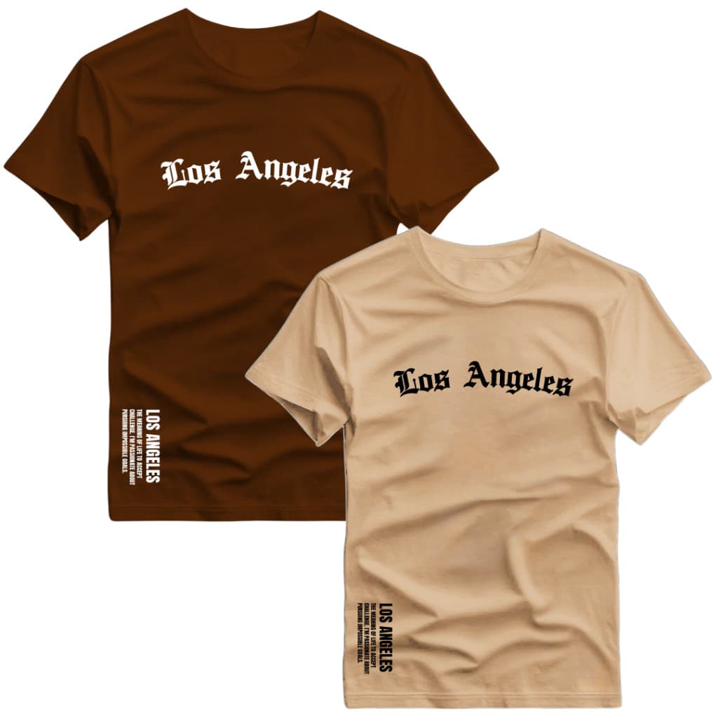 Kit Camiseta Masculina Los Angeles Casual Estampada em DTF Malha Algodão 30.1