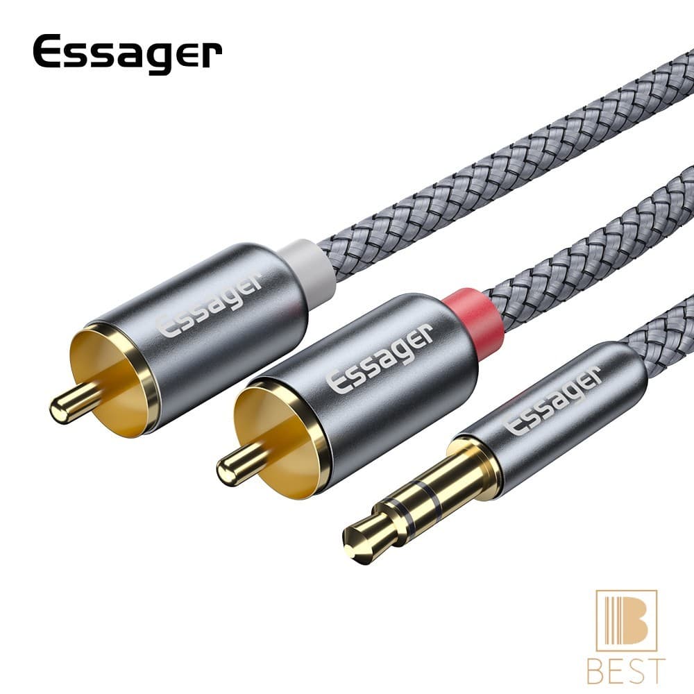 Cabo De Áudio Macho De 3.5 Mm A 2RCA-Divisor Auxiliar Para Alto-Falantes De Computador CD Player