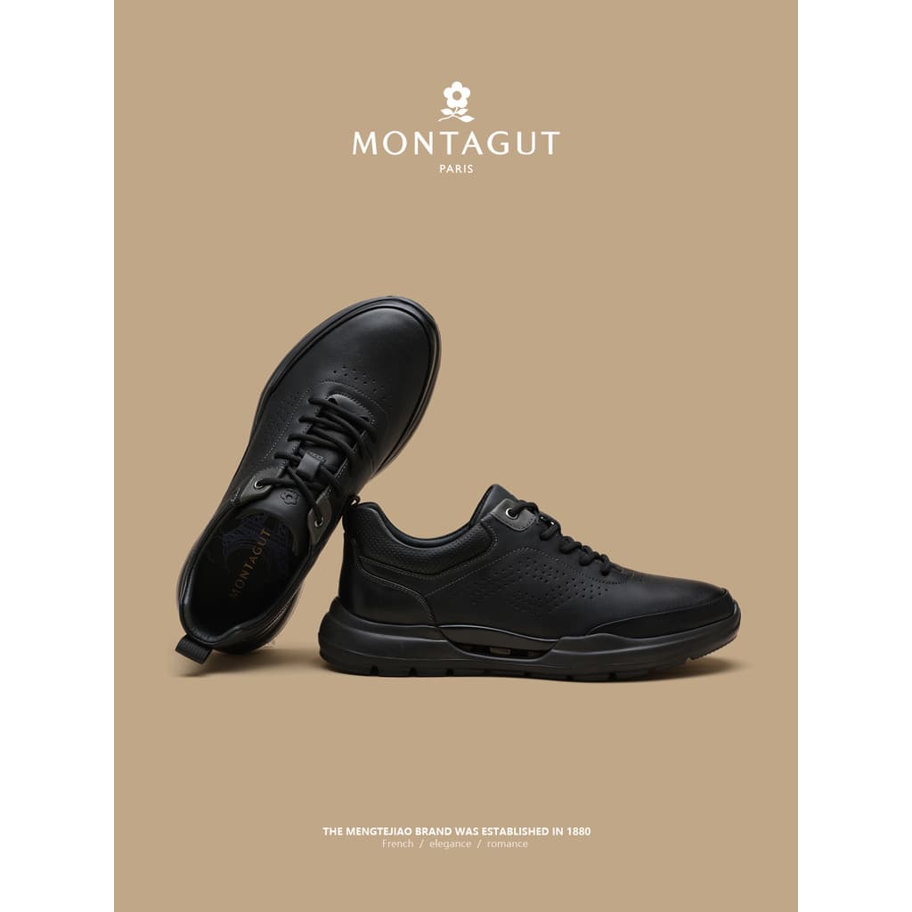 Montagut couro genuíno masculino Toe camada de couro fosco sapatos de couro pai sola macia High-End aumentando esportes