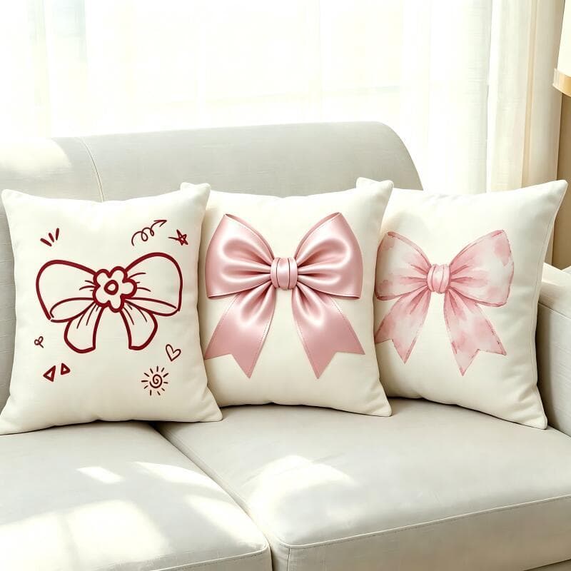 Laço Almofada 40x40 45x45 Pronta Decorativa Frente Única Dupla Face Poliéster Enchimento Incluso Quarto Sala Presente