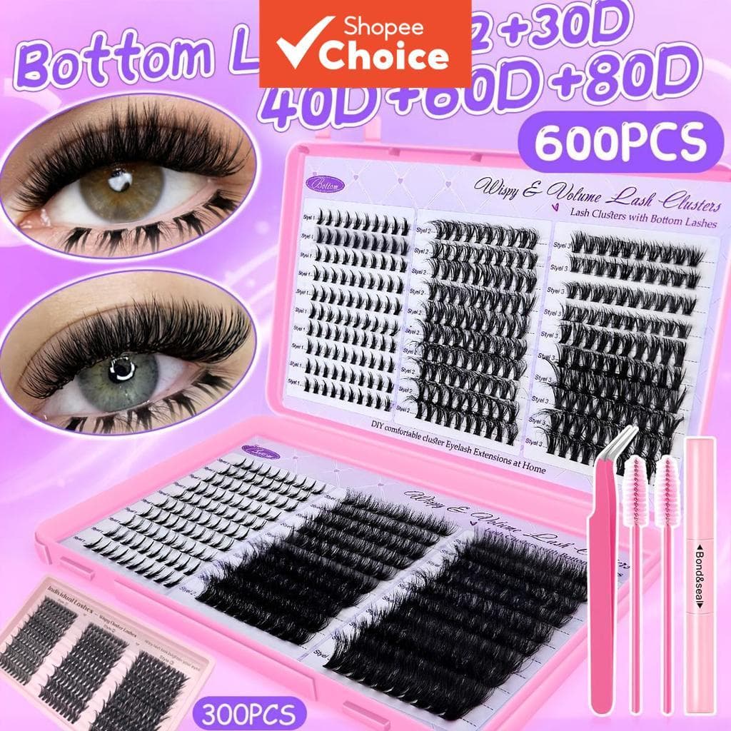 600/300pcs Kit de Extensão de Cílios Fofos com Cola e Selante Pinça Cílios Grossos Kit de Extensões de Cílios