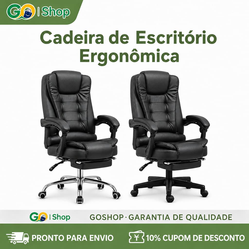 GOSHOP Cadeira de Escritório Ergonômica Reclinável com Apoio para Pés | Conforto Máximo