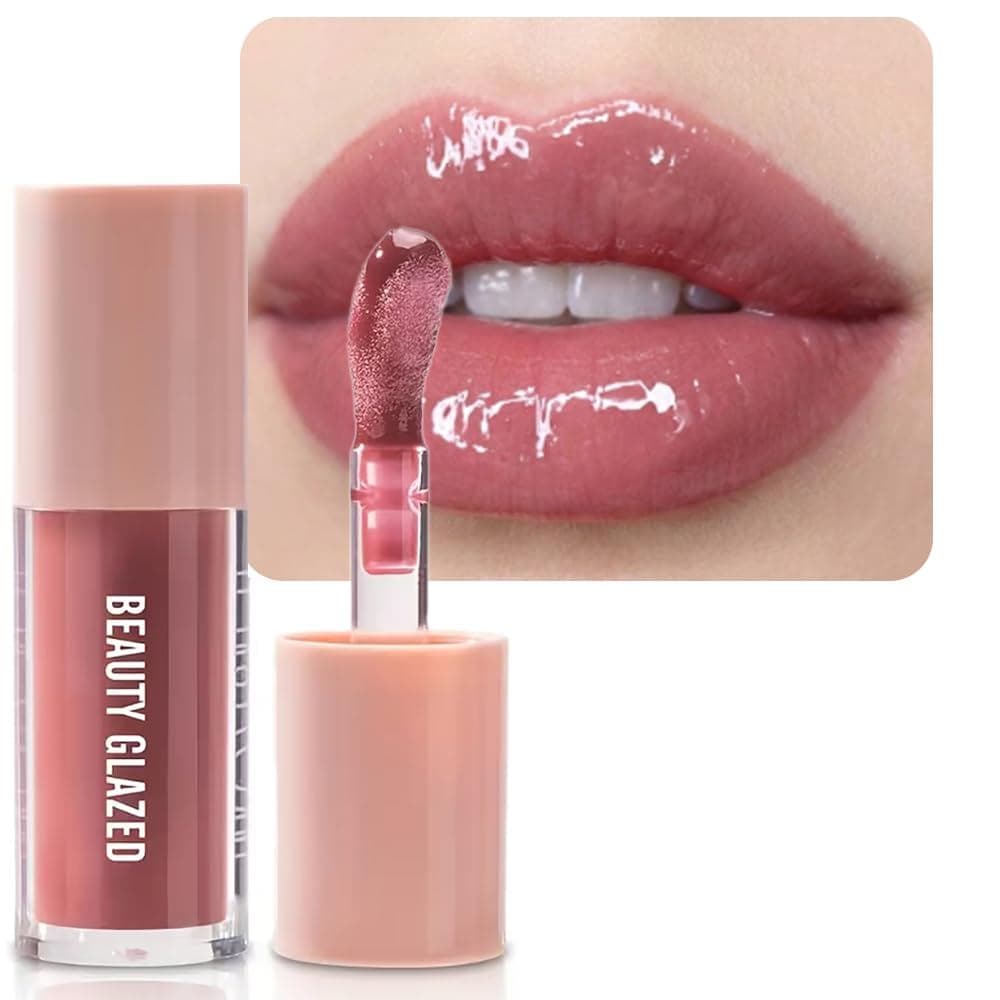 Beauty Glazed Rose Nude Tint Glass Shine Lip Oil Gloss – Sérum Labial Hidratante de Alta Pigmentação, Acabamento Brilhan
