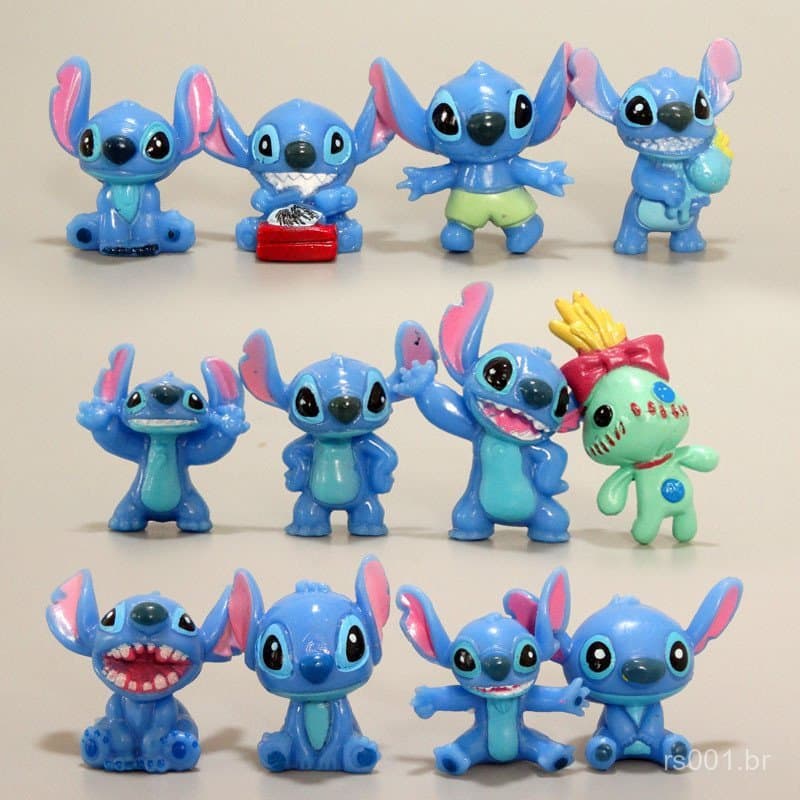12 peças de bonecos Stitch em PVC, modelo de 2-3 cm, decoração de bolo, mini brinquedos infantis, presente de aniversári