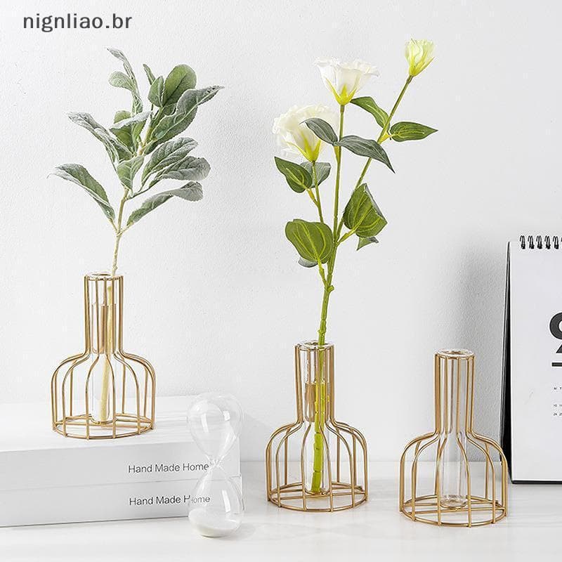 nignliao 1 Peça De Vaso De Cor Sólida De Ferro Oco , Recipiente Transparente De Arranjo De Flores Artificiais Para Casa