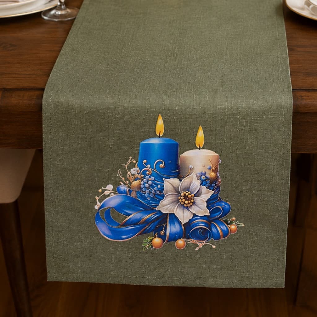 Trilho de Mesa Natalino Natal Maquinetado Passadeira Caminho de Mesa Estampado com Velas