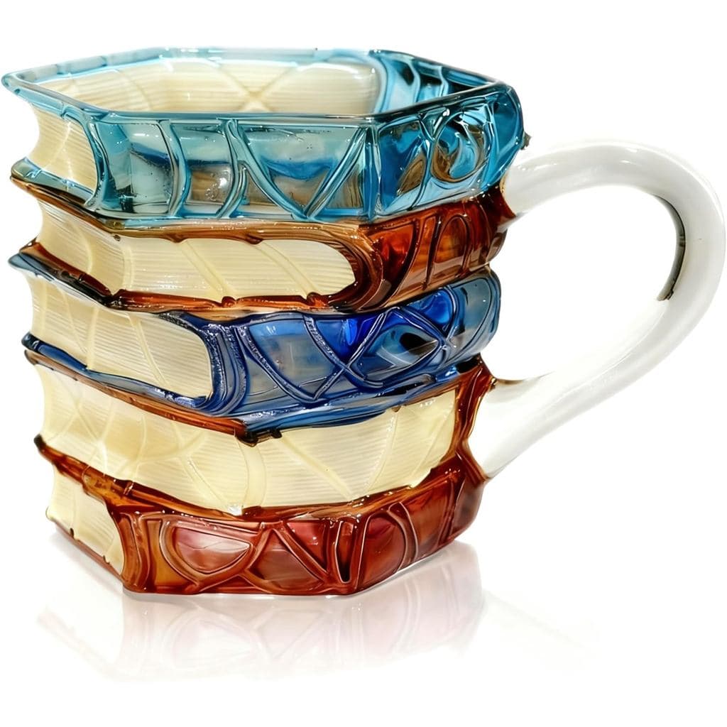 1 Caneca de Livro 3D Pintada à Mão, Canecas de Café para Clube de Leitura, 5oz, Canecas de Chá e Café Únicas com Livros