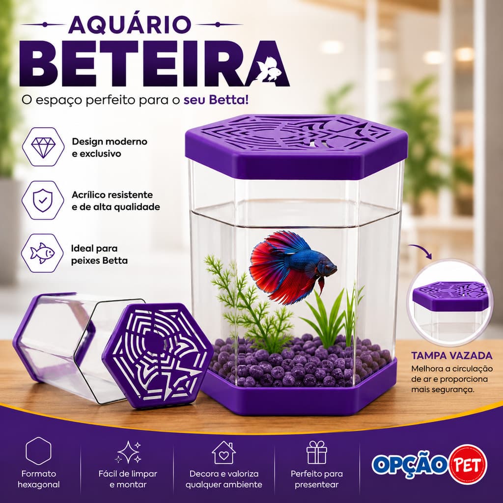Aquário Beteira Para Peixe Betta   Roxo