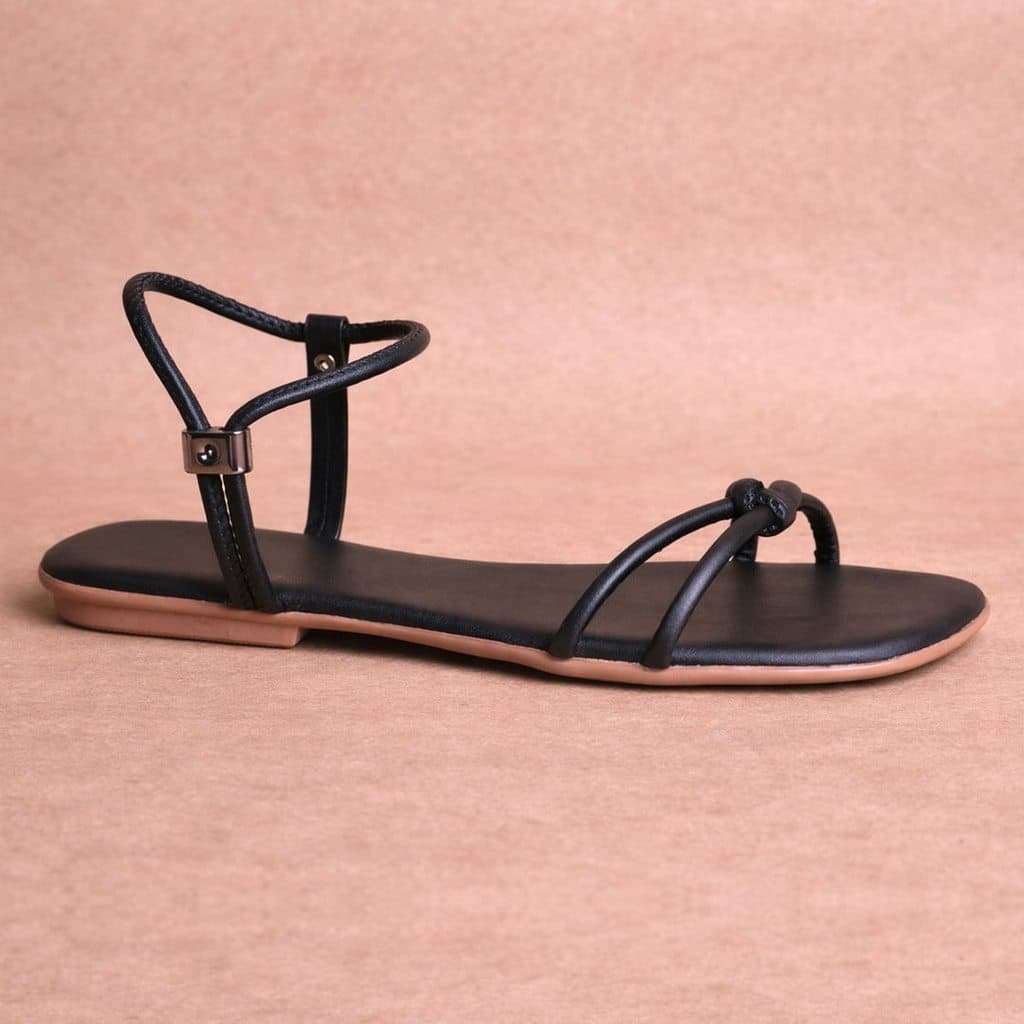 Sandália Rasteira Feminina de Dedo Tiras Finas com Nó Ajustável Casual Elegante Confortável Leve Flat Premium