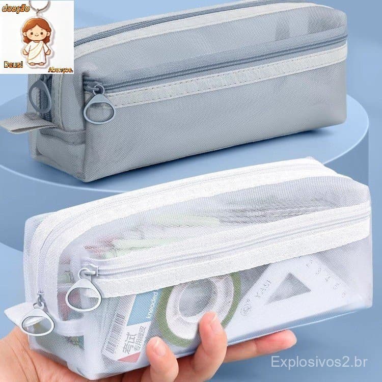 Estojo Escolar Feminino de Grande Capacidade – Transparente com Duplo Compartimento