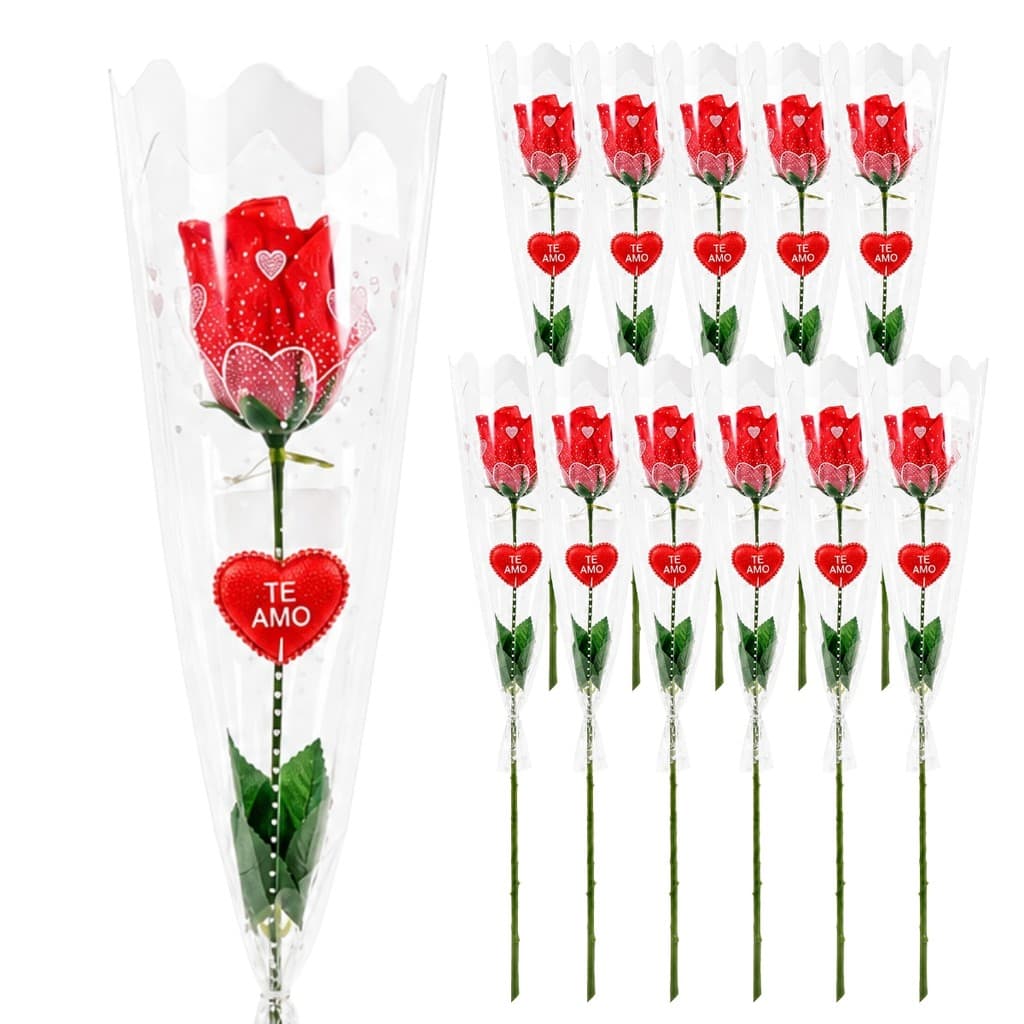 24 Flores Artificiais Com Coração Te Amo Para Presente Romântico e Lembrancinha
