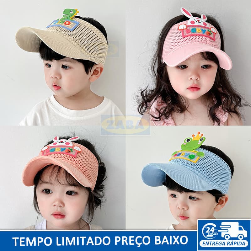 Chapéu infantil de verão em tela respirável, aba alta, design vazado, proteção solar em formato de guarda-chuva, unissex