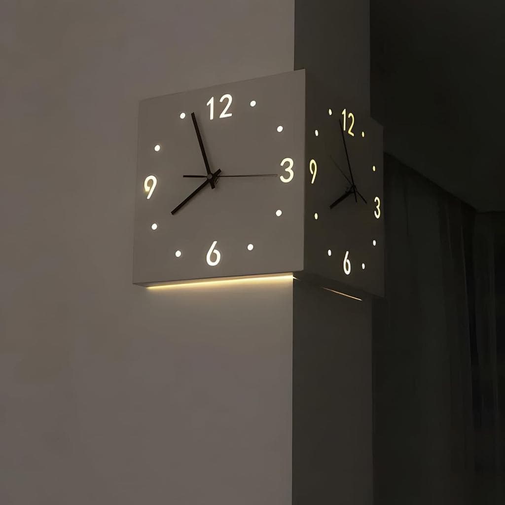 Relógio de Parede de Dupla Face, Relógio de Parede Moderno para Canto, Relógios de Parede Decorativos com Sensor Luminos