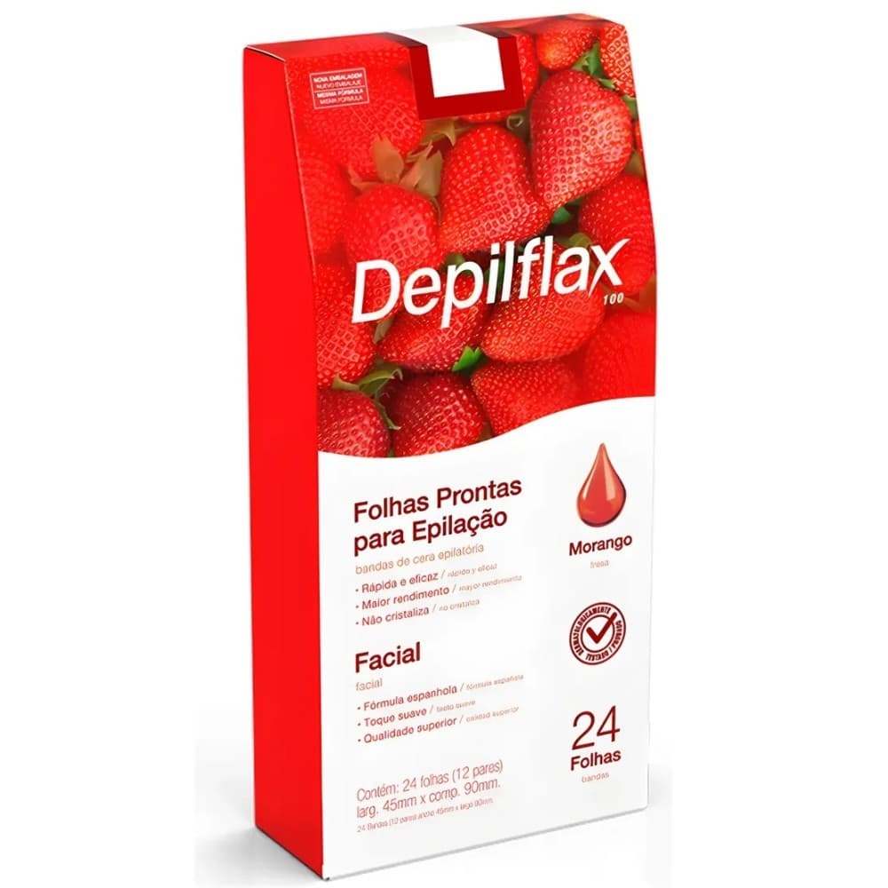 Depilflax Folha pronta Facial Morango C/24folhas