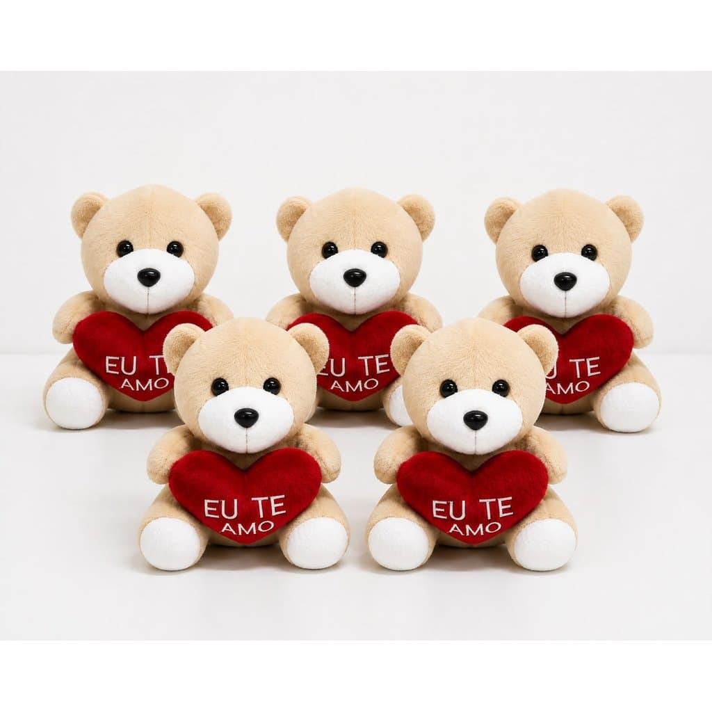 Kit 10 Ursinho de pelúcia com coração bordado "Eu te amo"20 cm - Dia dos namorados, Dia das mães