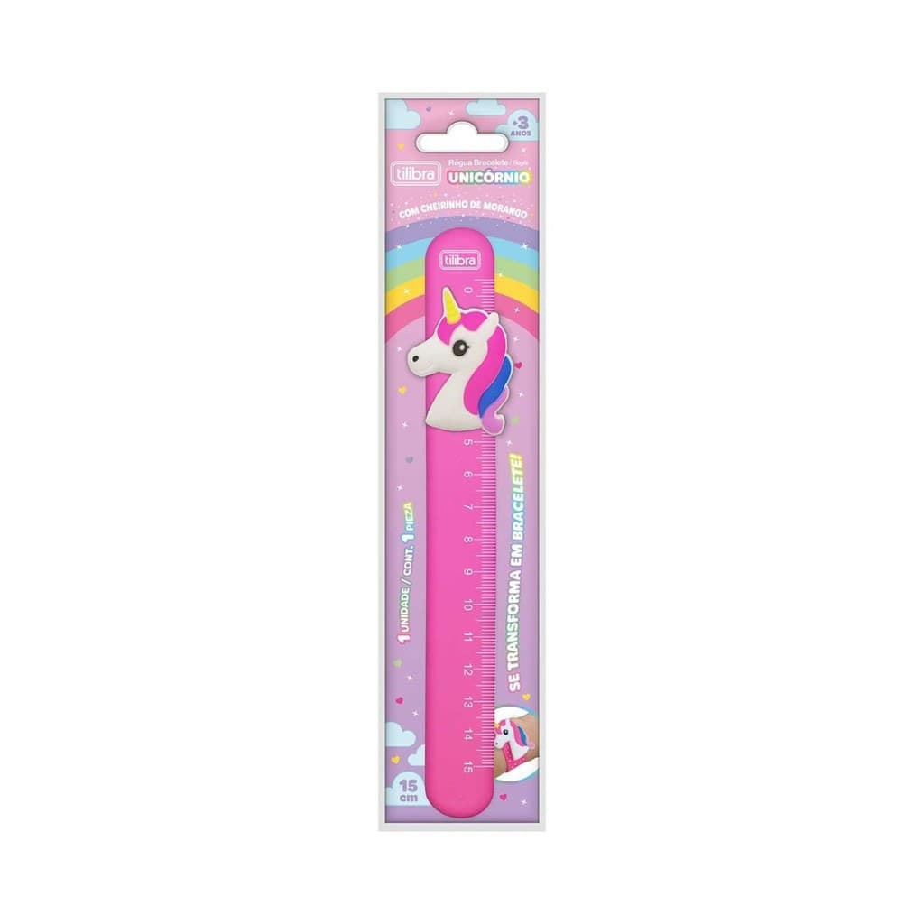 Régua Tilibra Bracelete Silicone Unicórnio 15cm com Cheiro