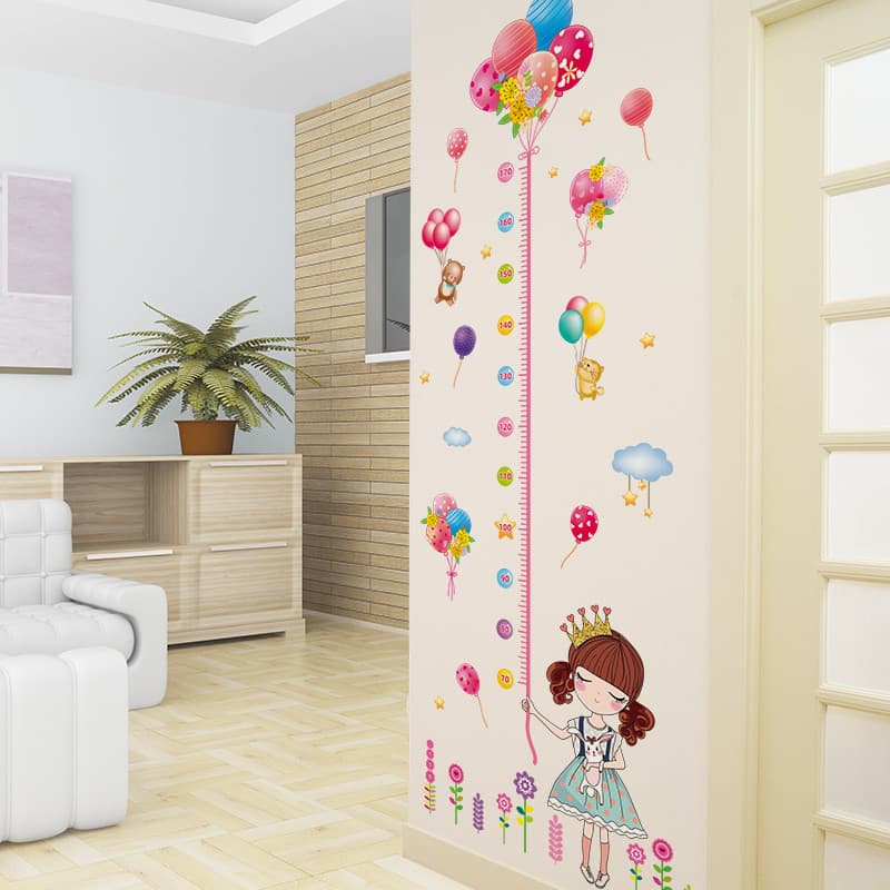 Meninas altura adesivos removíveis adesivos de parede crianças medição altura régua adesivos 3d tridimensional dos desen