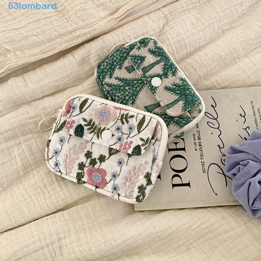 Bolsa De Moedas Estilo Étnico LOMBARD , Armazenamento Bordada Coreano Flor , Porta-Cartões Prático Com Zíper Cosmética P
