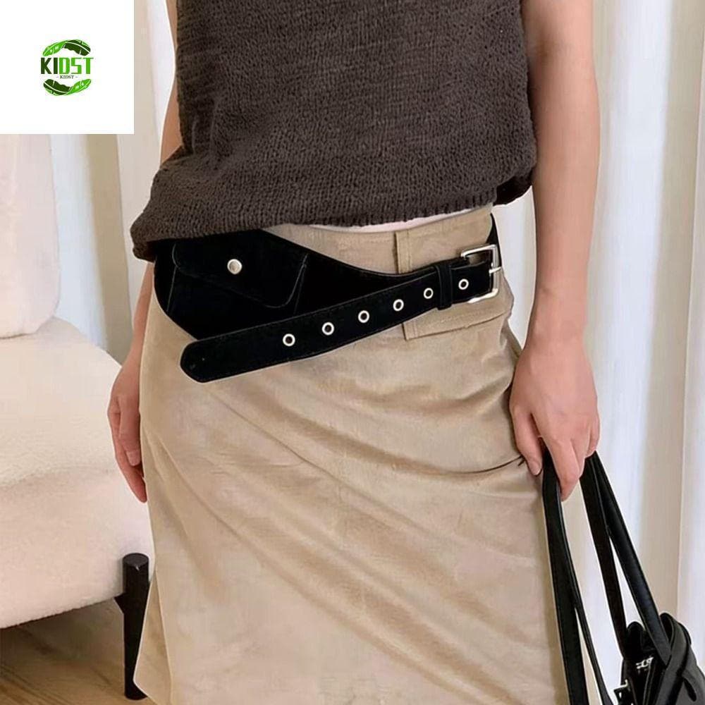 Bolsa De Cintura Feminina KIDST , Larga Com Cinto PU Estilo Coreano De Cor Sólida Decoração