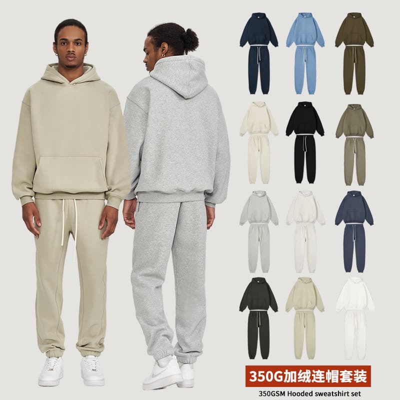 Outono/Inverno 2026, conjunto casual de moletom com capuz, estilo americano, marca da moda, cor sólida, forrado com flee
