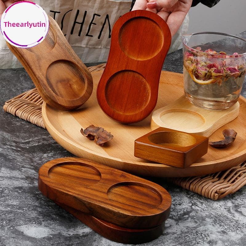 theearlyutin Bandeja De Moinho De Pimenta De Madeira Bambu Sal Shaker Suporte 1/2 Buraco Base Chá Decoração Para Casa Te