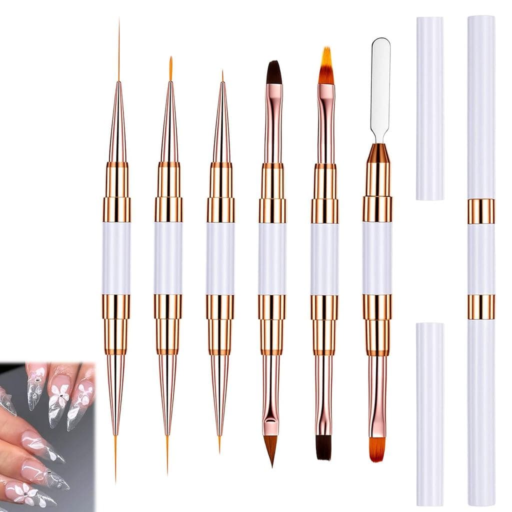 6 Pincéis de Design para Arte em Unhas, Pincéis de Design para Unhas de Acrílico com Ponta Dupla, Pincel para Esmalte em