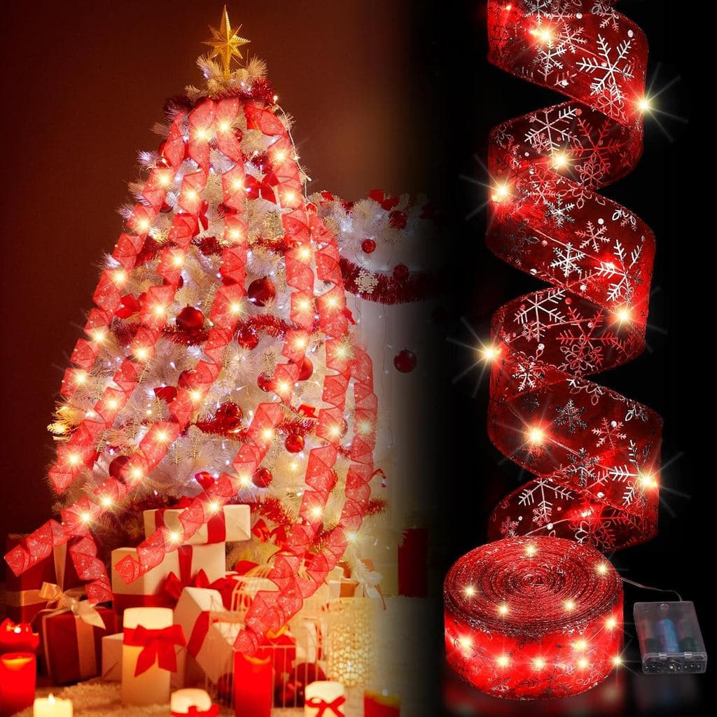 Fita de Luzes de Natal Hoolerry, Luzes de Natal de 16,4 pés, Fita Luminosa para Árvore de Natal, Funciona a Pilhas, Luze