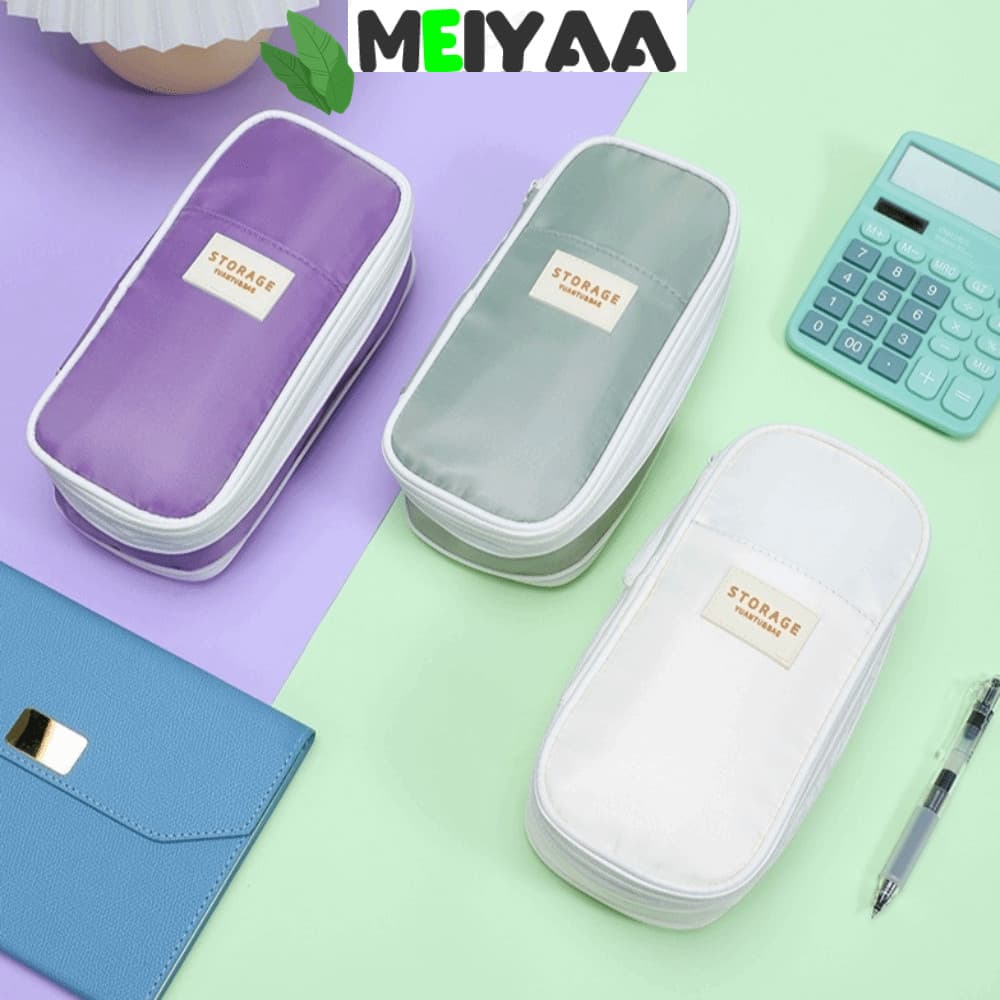Bolsa Para Lápis MEIYAA , Estojos De Tecido Multicamadas , De Papelaria Dobrável Com Fecho De Correr