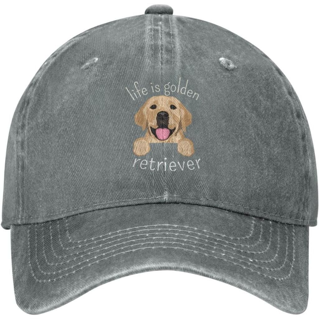 Bonés Engraçados de Golden Retriever, Boné 'A Vida é Golden Retriever' para Homens, Bonés Masculinos Modernos Cinza