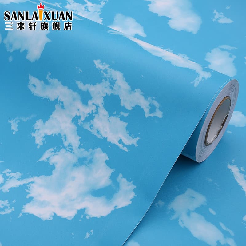 Céu azul nuvem branca engrossado papel de parede à prova dwaterproof água dos desenhos animados criativo auto-adesivo pa