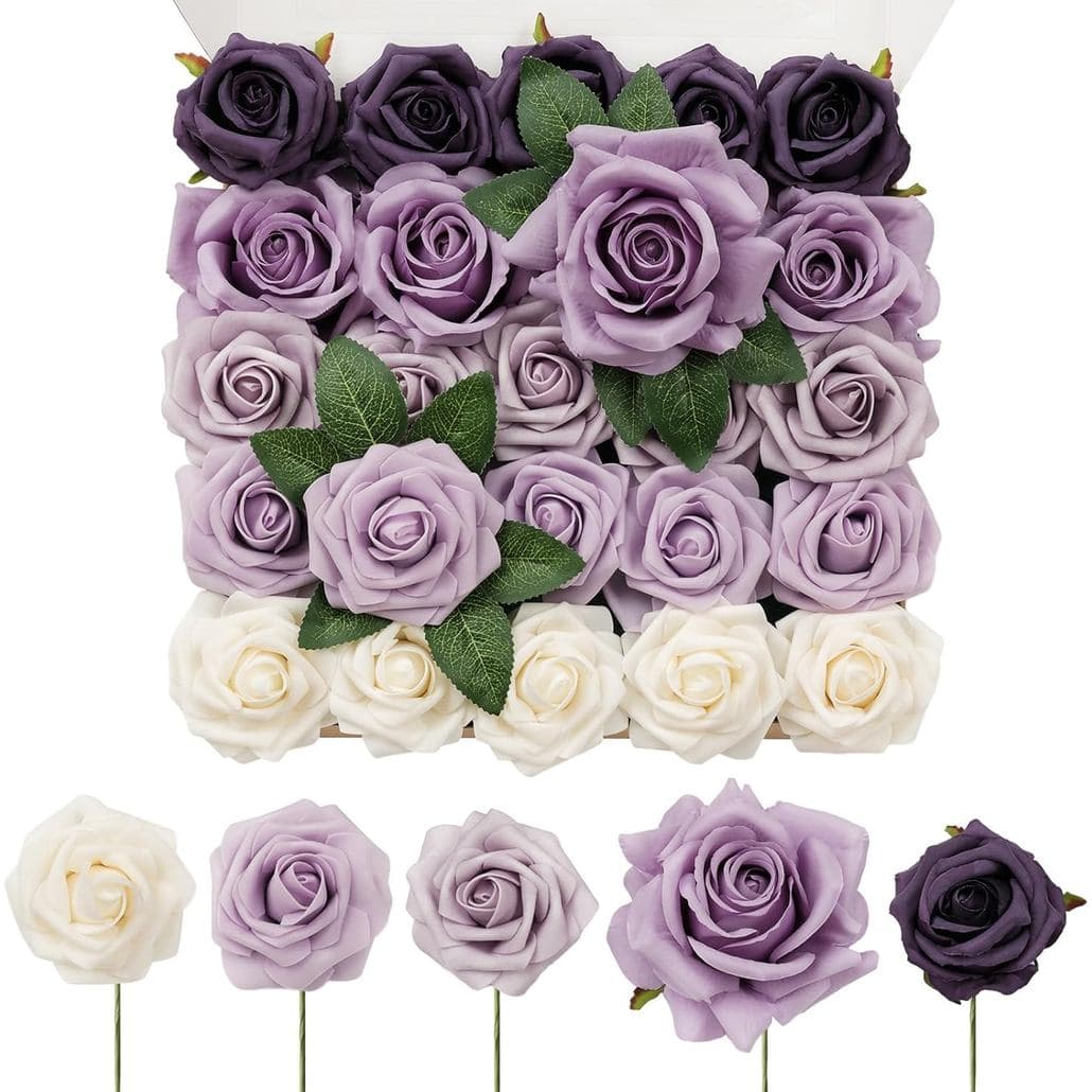 TINGE TIME Flores Artificiais 24 peças Flores de Seda com Aparência Realista Rosas Falsas com Hastes para Buquês de Casa
