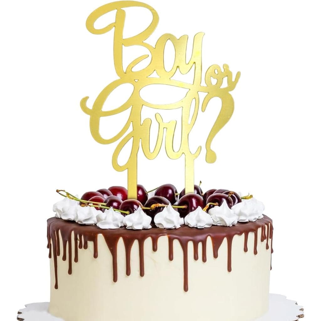 1 Peça de Topper de Bolo Dourado Menino ou Menina - Decoração de Bolo em Acrílico Espelhado para Revelação de Gênero par