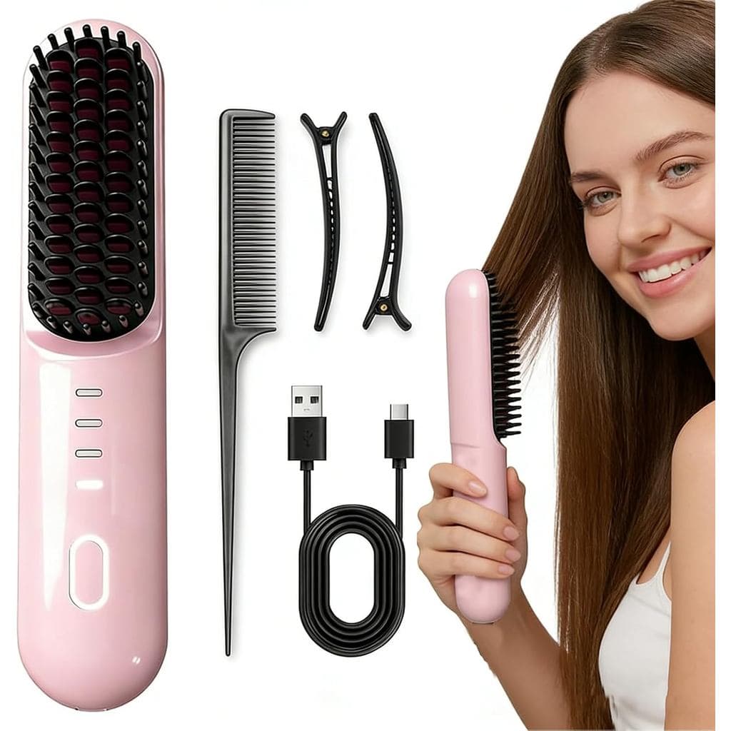 Escova Go Brush Pro para Cabelos Curtos, 4 Configurações de Calor para Todos os Tipos de Cabelo, Escova Alisadora Sem Fi