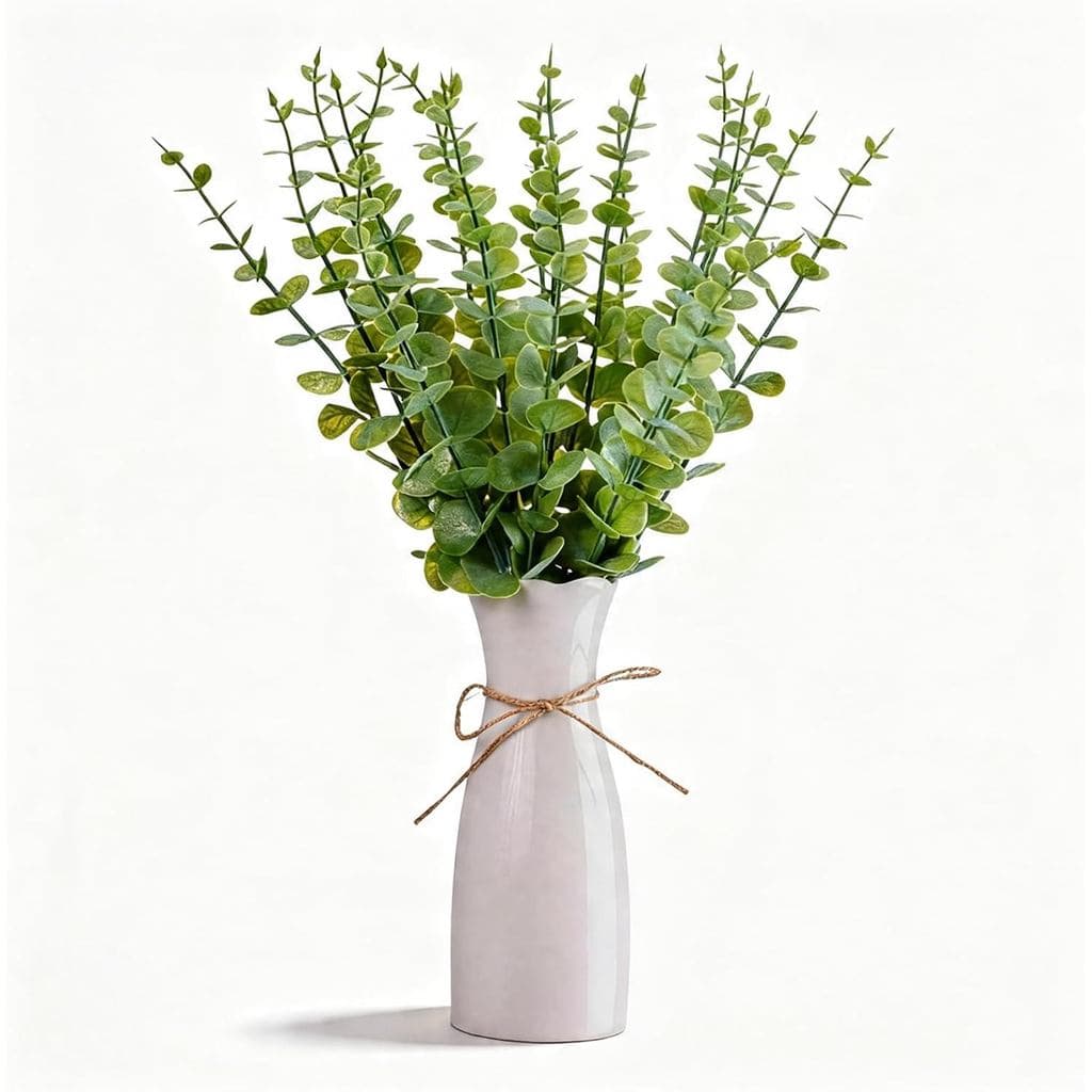 Hastes de Eucalipto Artificial com Vaso Branco, Plantas Artificiais Pequenas de 19 Polegadas para Interiores, Planta Ver