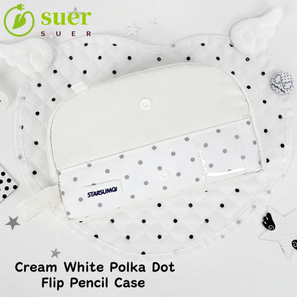 Bolsa De Caneta SUER1YE , Lápis Branco Creme De Grande Capacidade , Organizador Portátil Com Estampa De Bolinhas Para Es