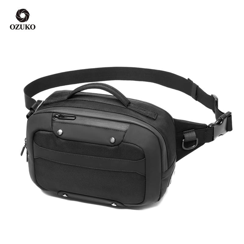 OZUKO bolsa de cintura multifuncional, tecido Oxford, bolsa de peito masculina, à prova d'água, grande capacidade, cicli