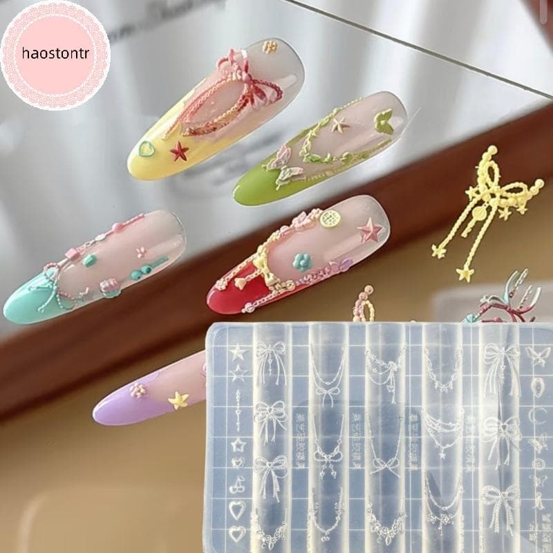 Haostontr Dragões Osso 3D Silicone Molde De Unhas Flor Bowknot Estrela Corrente Modelos DIY Decoração Da Arte Do Prego M