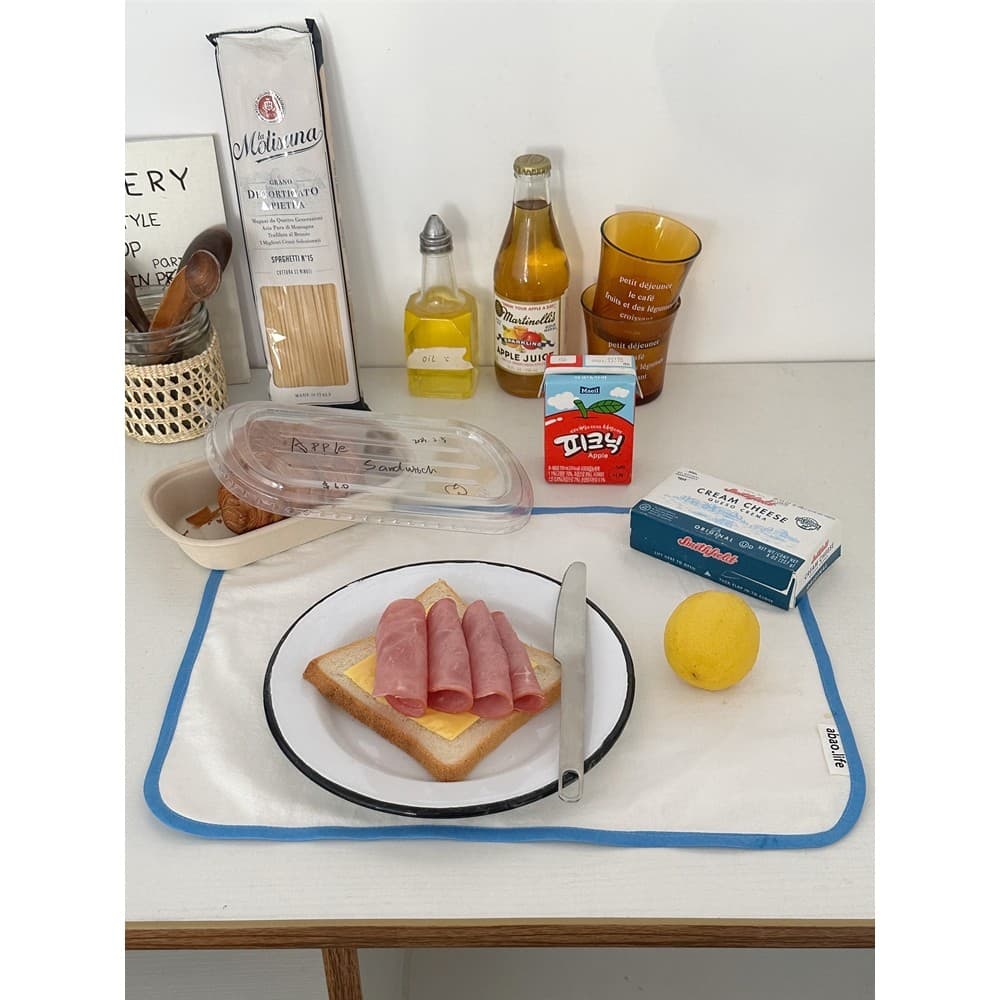 Abao-caseiro estilo coreano Retro contraste cor ins cor borda dupla engrossado algodão puro uma pessoa comida Placemat C