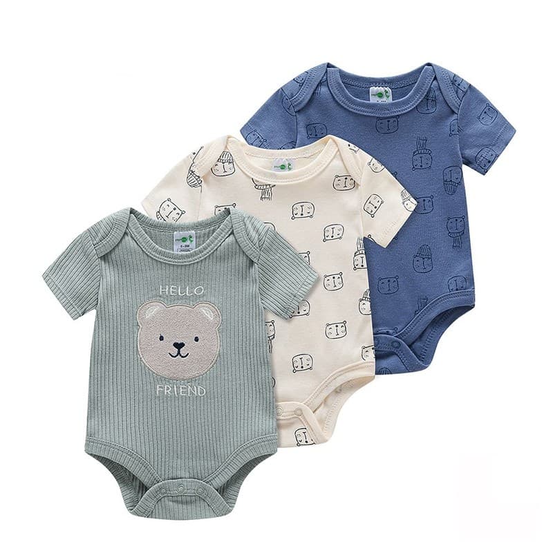 Body Bebê Masculino Kit 3 Peças Manga Curta Estampa de Ursos