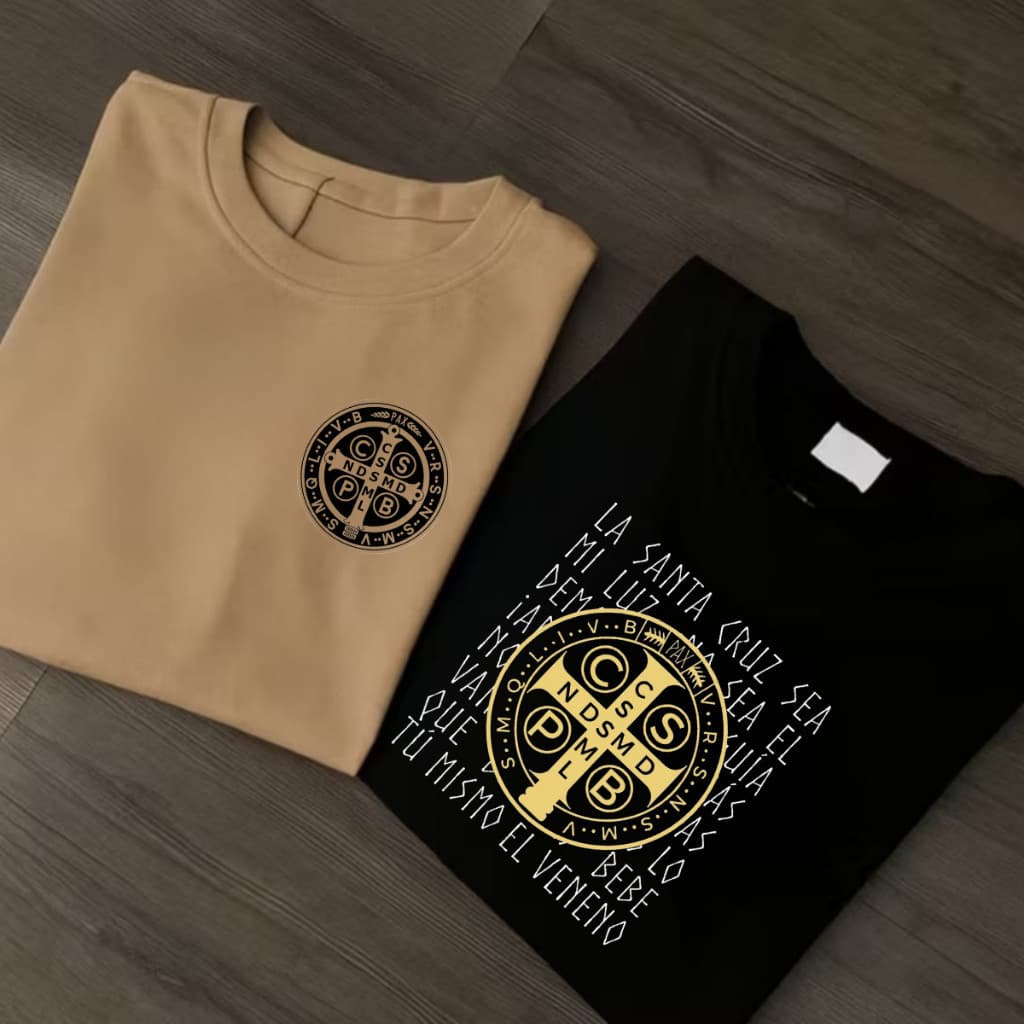 Kit 2 Camiseta São Bento Católica Religiosa Algodão Gola Redonda Masculina e Feminina