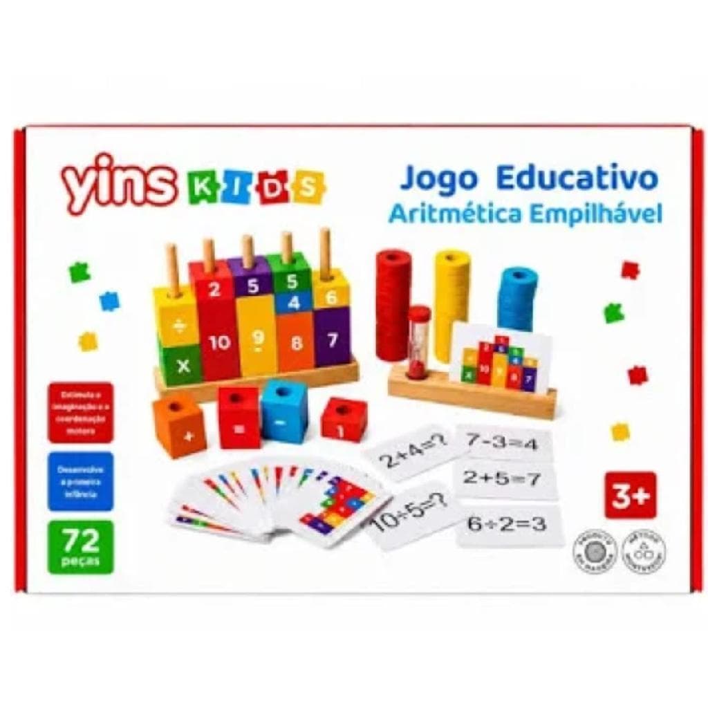Jogo Educativo de Aritmética com Blocos e Anéis Empilháveis Madeira Montessori 72 Peças