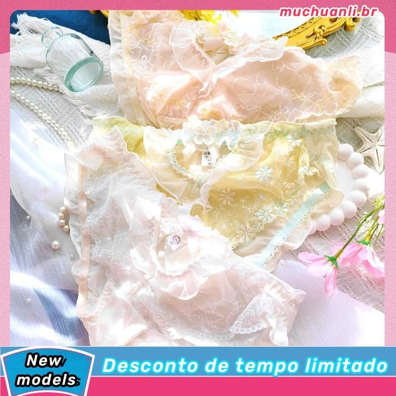 Lolita menina estilo japonês folha de lótus calcinha renda doce bonito arco senhoras leite cuecas de seda gelo